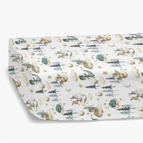 Watercolor Cute Dragon Fairy Tale Fitted Standard Crib Sheet Baby Boy, Cloud Moon Star Dragons Egg Toddler Mattress Cover, Soft Breathable Stretchy Nursery Bed Sheets Decor Gift 52" x 28"