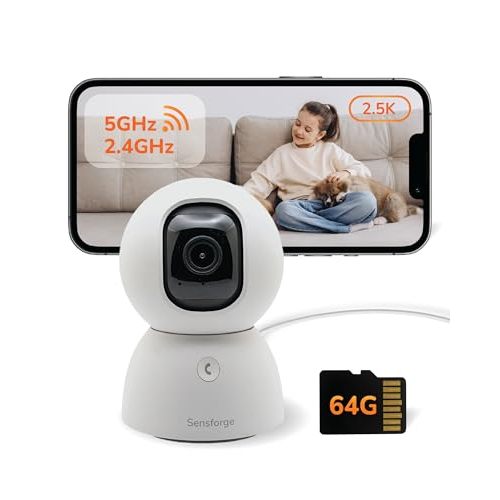 SensForge 2.5K Pan-Tilt Security Camera, 360° Dual-Band WiFi Camera for Home, Free AI Human & Pet Detection, 2-Day Cloud + 64GB SD Storage, Two-Way Talk, Optional AI + Storage Upgrade (1, White)