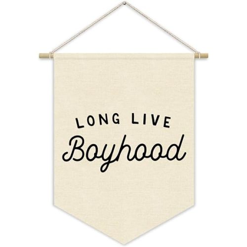 Boy Room Decor,Long Live Boyhood Canvas Banner Nursery Playroom Wall Decor for Boys Bedroom Toddler Decorations Teen Boy Room Decor,Playroom Decor Wall Hanging Flag 15x11 Inch(White)
