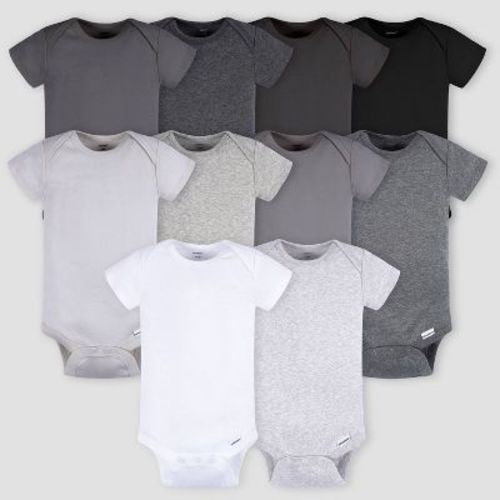 Gerber Baby 10pk Short Sleeve Onesies - Black/gray/white 0-3m