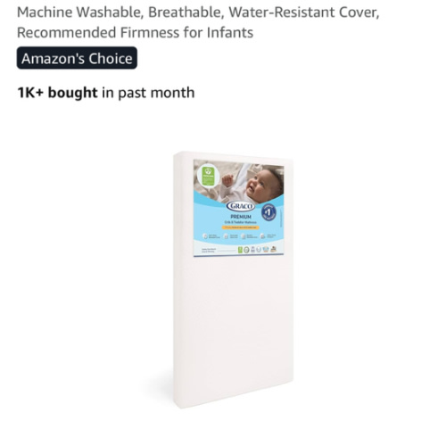 Graco Premium Foam Crib & Toddler Mattress – GREENGUARD Gold and CertiPUR-US Certified, 100% Machine Washable, Breathable, Water-Resistant Cover, Recommended Firmness for Infants