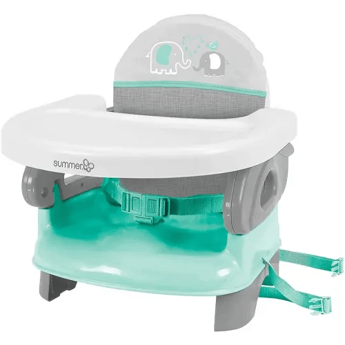 Summer Infant Unisex Deluxe Comfort Folding Booster Seat with Feeding Tray, Chair Straps Secure Booster, and Removable Seat Pad, Grey