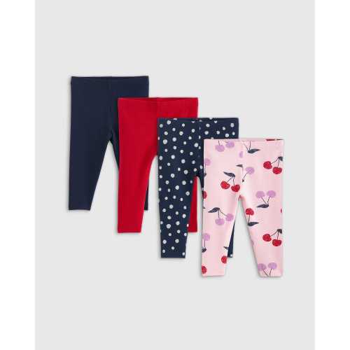 Organic Cotton Leggings 4-Pack - Baby Girl's in Cherries/Navy Dot