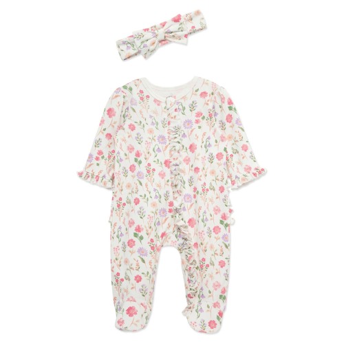 (3M) Meadow Garden Ruffle Cotton Footie & Headband Set