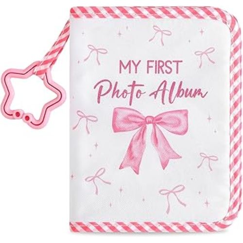 Baby's My First Family Album Soft Photo Cloth Book Pink Bow My First Book of Photos Coquette Bow Baby Memory Album Gift Holds 4x6 Pictures for Babies Newborn Toddler & Kids Baby Shower