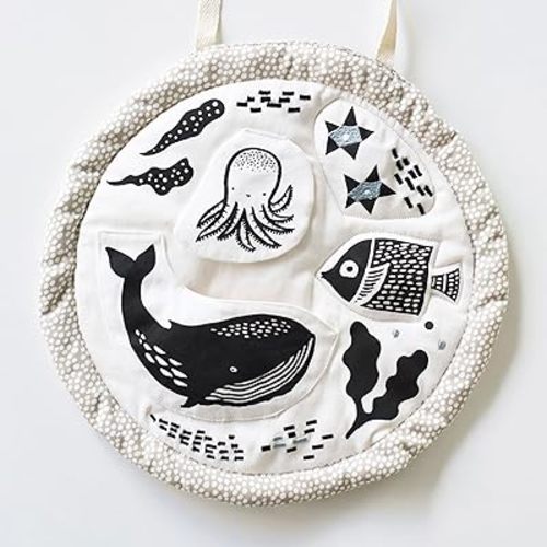 Wee Gallery Organic Ocean Activity Pad - High Contrast Tummy Time Play Mat with 6 Interactive Activities - Soft Sensory Toys for Babies - Visual & Motor Skill Development Toy : Baby