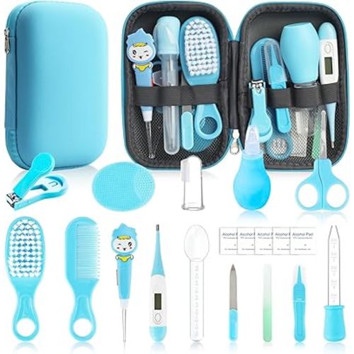 Baby Healthcare and Grooming Kit, 20 in 1 Baby Safety Set Newborn Nursery Health Care Set with Hair Brush Scale Nail Clippers for Baby Girls Boys (Blue 20 in 1)