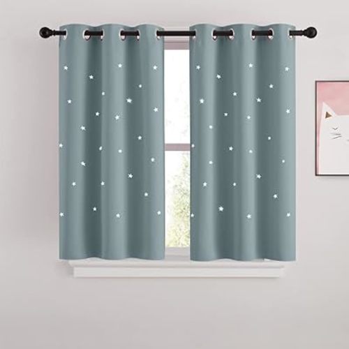 NICETOWN Blackout Cut Out Stars Curtains for Girls Bedroom Thermal Insulated Light Blocking Window Curtains Drapes for Kids Room Nursery 2 Panels 34 x 45 Inches, Stormy Sea