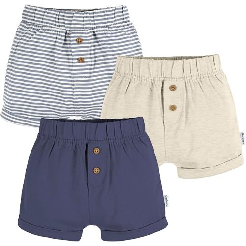 Gerber Unisex-Baby 3-Pack Knit Shorts - 0-3 Months - Blue