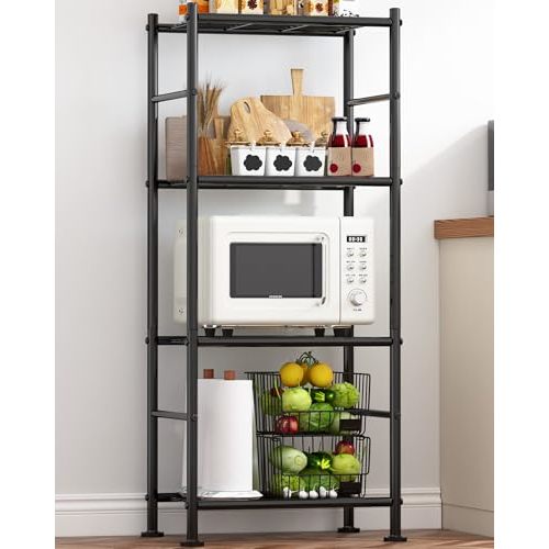 Sakugi Storage Shelves - 4 Tier Shelf Organizer, Heavy Duty Garage Shelving Unit with Leveling Feet, Stable Metal Shelves Organizer for Pantry, Kitchen and Closet, 18.4" W x 12.6" D x 44.2" H, Black