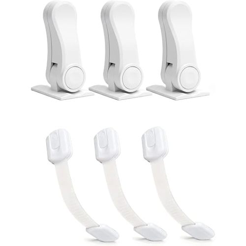Child Proof Cabinet Locks,Cabinet Locks Baby Proofing 6 Pack—3 Rotating Handle Locks + 3 Flexible Strap Locks,No Drill Multi-Purpose Baby Safety Latches for Fridge,Drawers,Cabinets & Toilets