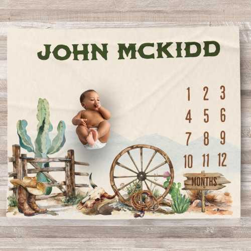 Custom Western Milestone Blanket Personalized Baby blanket Cowboy baby boy blanket shower gift New Mom Gift Mother&#39;s day Baby Tracker gift