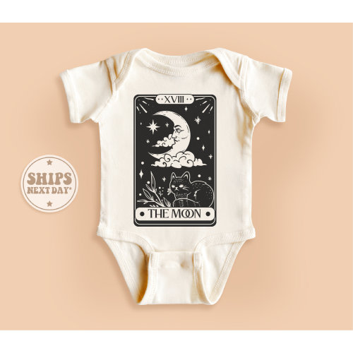 The Moon Tarot Card Baby Onesie®, Boho Celestial Baby Bodysuit, Moon Child Onesie®, Cute Natural Mystical Onesie® #TLC02091