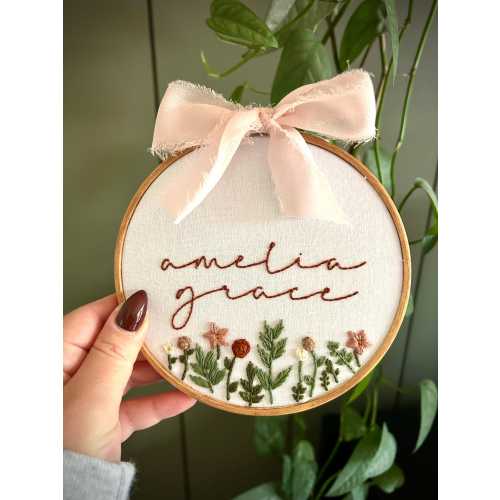 Hand Embroidered Name Hoop, Personalized Embroidery Hoop, Baby Name Announcement, Nursery Decor, Birth Announcement Sign, Baby Announcement