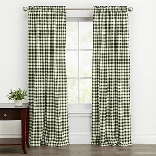 Farmhouse Curtains, Buffalo Plaid Drapes, Classic Country Plaid Gingham Checkered Design, Farmhouse Decor, Window Curtain Treatments 42" x 63" Single Panel, Green