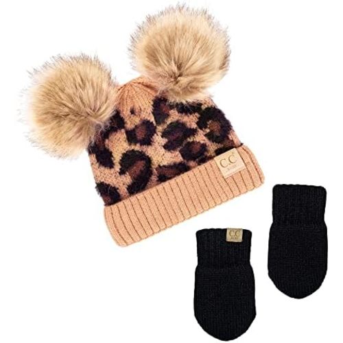 Funky Junque Infant Pom Pom Beanie and Cozy Fleece Lined Mittens Set