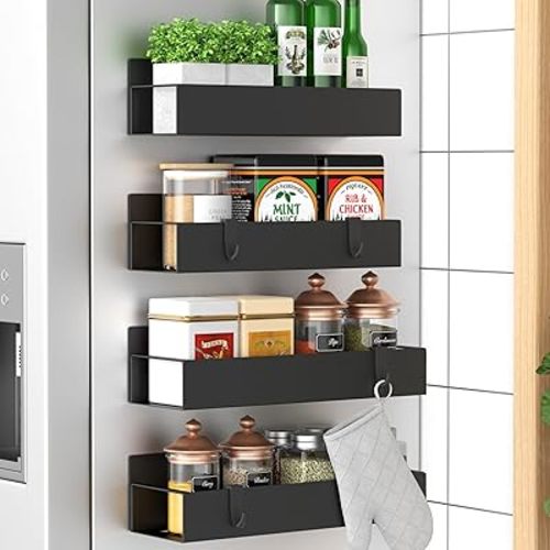 HuggieGems Metal Magnetic Rack for Refrigerator Black, 4 Pack
