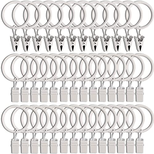 LLPJS 40 Pack Curtain Rings with Clips, Curtain Clip Rings Hooks, Bow Hanger Clips for Hanging Drapery Drapes Bows, Ring 1.26 inch Interior Diameter, Fits up to 1" Rod, White