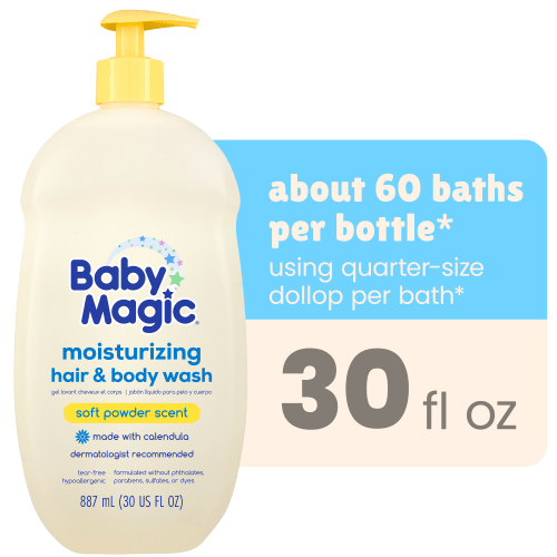 Baby Magic Tear-Free Gentle Hair and Body Wash for Infants, Soft Powder Scent, Hypoallergenic, 30 oz