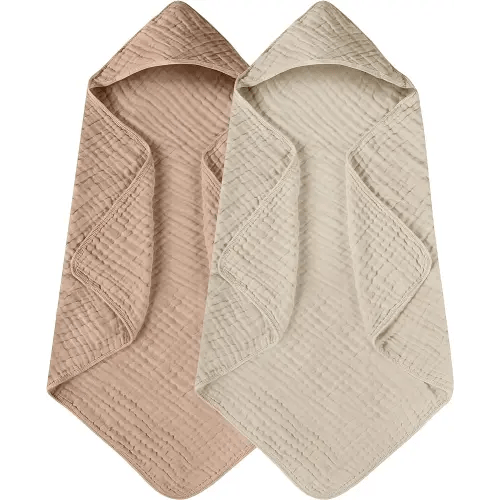 Yoofoss Hooded Baby Towels for Newborn 2 Pack 100% Muslin Cotton Baby Bath Towel with Hood for Babies, Infant, Toddler and Kids, Large 32x32Inch, Soft and Absorbent Newborn Essential
