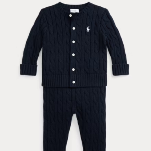 Cable-Knit Cotton Cardigan & Pant Set