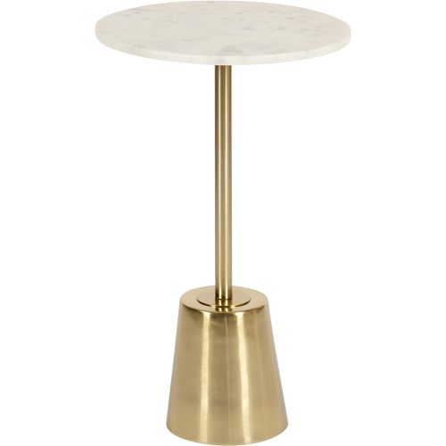 Kate and Laurel Tira Modern Marble Side Table, 14 x 14 x 24, Gold, Small Pedestal Table for Decorative Display