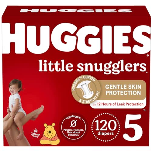Huggies Size 5 Diapers, Little Snugglers Baby Diapers, Size 5 (27+ lbs), 120 Ct (2 packs of 60)
