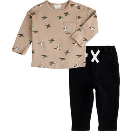 Mallard Print Long Sleeve Stretch Cotton T-Shirt & Pants Set, 6M