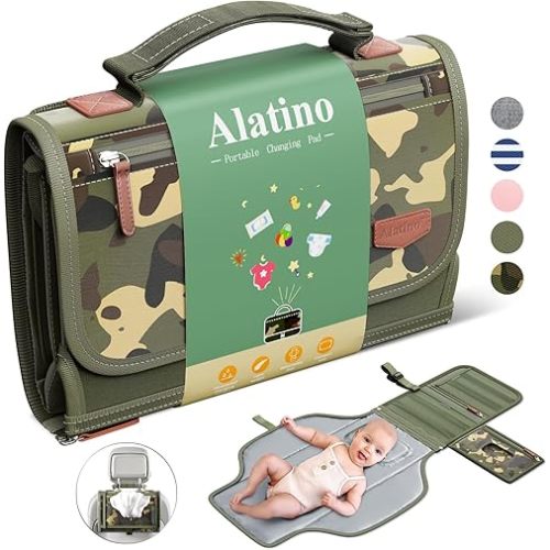 Cambiador de pañales portátil para bebé, cambiador de viaje desmontable con bolsillo para toallitas para bebé, regalos para baby shower, niñas recién nacidas y niños (camuflaje verde)
