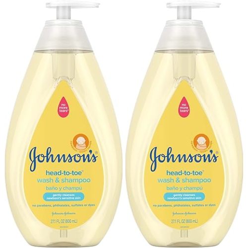 Johnson's Head-to-Toe Gentle Tear-Free Baby & Newborn Wash & Shampoo, Sulfate-, Paraben- Phthalate- & Dye-Free, Hypoallergenic Wash for Sensitive Skin & Hair, 27.1 fl. Oz (Pack of 2)