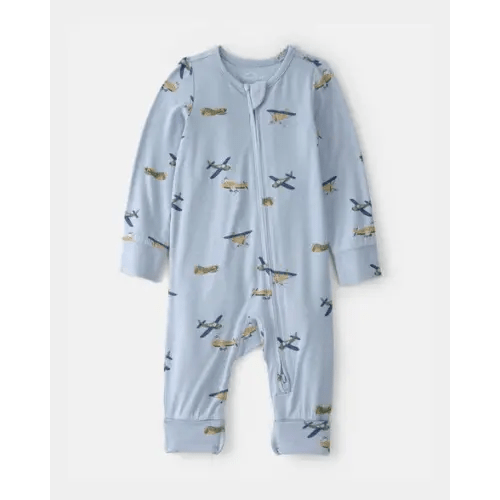 Newborn Baby Boy Plane 2-Way Zip PurelySoft Sleep & Play Pajama - Blue | Carter's