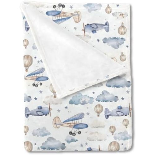 Planes Clouds Baby Blanket, Unisex Planes Hot Air Balloons Nursery Swaddle Receiving Blanket for Baby Boys Girls, Planes Pattern Baby Bedding Crib Stroller Decor Blanket for Newborn Toddlers-30*40