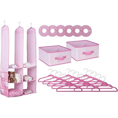 Delta Children Nursery Storage 24 Piece Set - Easy Storage/Organization Solution - Keeps Bedroom, Nursery & Closet Clean, Pink
