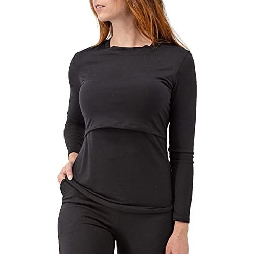 Mothera Women's Bamboo Maternity Nursing Top for Breastfeeding Comfy and Soft Long Sleeve Nursing Shirt for Postpartum
