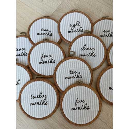 Embroidered Baby Monthly Milestone Hoops | Newborn Photo Prop, Nursery Decor