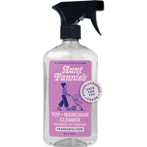 Aunt Fannie's Toy and Highchair Cleaner, Hypoallergenic, Multi-Purpose Spray Powered by Vinegar for Toys, High Chairs, Car Seats, Swings, Counters, and Other Hard Surfaces Fragrance Free, Pack of 1