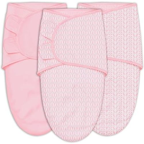 SWEET DOLPHIN 3-Pack Baby Swaddle Sleep Sacks - Newborn Swaddle Blanket with Soft Cotton - Ergonomic Wrap for Boys and Girls, 0-3 Months, Pink