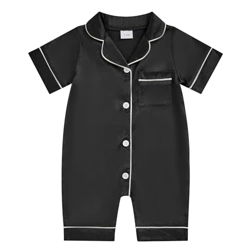 Newborn Baby Boy Girl Silk Pajamas Romper Shorts Sleeve Button Down Satin One Piece Onesie Pjs Infant Sleepwears