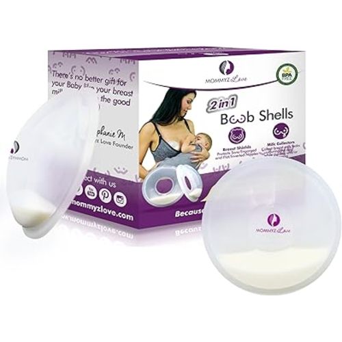Mommyz Love Breast Shells & Milk Catcher for Breastfeeding No Plugs - Breast Milk Catcher to Relieve & Protect Cracked Sore & Engorged Nipples - Breast Shells Milk Collector for Leaking Milk (2 Pack)