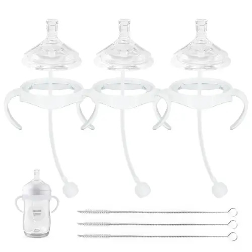 Straw Cup Soft Conversion Kit for Philips Avent Natural Baby Bottle, Toddler Transition Kit with Silicone Straw Top Nipple, Weighted Straw, Bottle Handle, Cleaning Brush, Spill-Proof, BPA-Free, 3-Pack