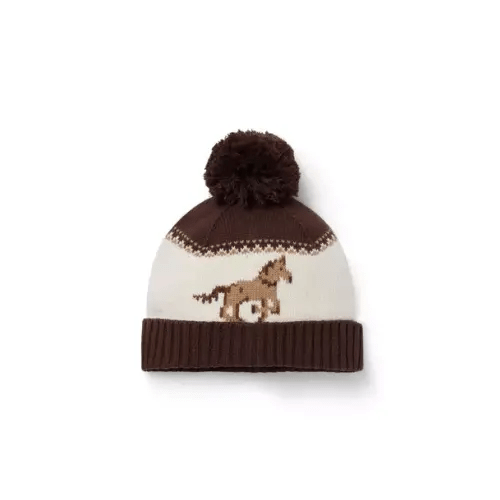Baby Coffee Milk Baby Horse Pom Beanie by Janie and Jack