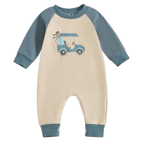 Motlapol Newborn Baby Boy Golf Outfits Golf Cart Embroidery Long Sleeve Round Neck Jumpsuit Infant Fall Photoshoot Clothes