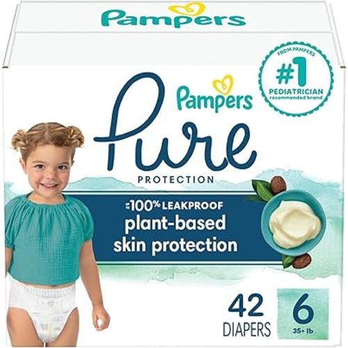 Pampers Pure Protection Diapers - Size 6, 42 Count, Hypoallergenic Premium Disposable Baby Diapers