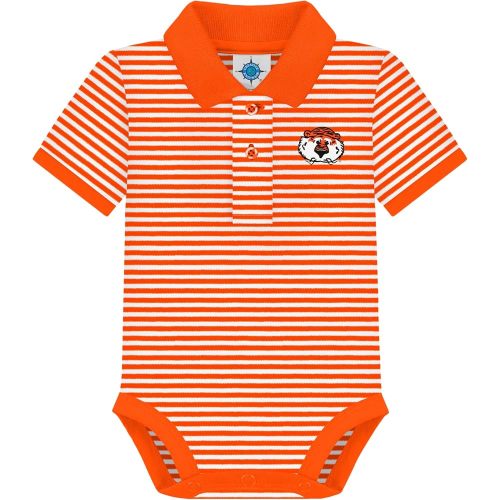 Creative Knitwear Auburn University Aubie Head Newborn Striped Polo Bodysuit,Orange,3-6 Months