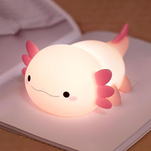 FAMIDUO Axolotl Lamp,Cute Axolotl Night Light,Dimmable Silicone Animal Nursery Night Light,Adorable Rechargeable Squishy Novelty Bedside Touch Lamp,Baby Room Decor, Axolotl Gifts for Kids/Girls