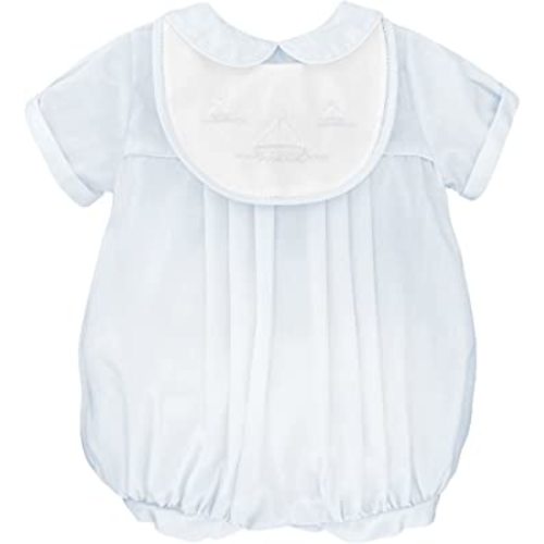 Baby Boys' Romper with Embroidered Sailboat Bib, Blue