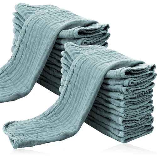 Cute Castle 24 Pack Muslin Burp Cloths for Baby - Ultra-Soft 100% Cotton Baby Washcloths - Large 20'' by 10'' Super Absorbent Milk Spit Up Rags - Burpy Cloths for Unisex, Boy, Girl -Dark Green
