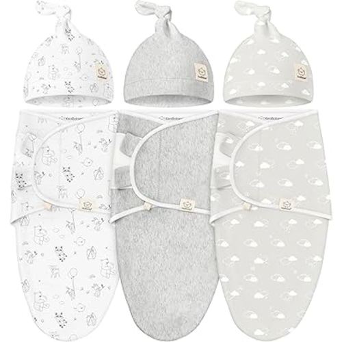 KeaBabies 3-Pack Swaddles for Newborn Baby Girls, Boys with Hats - Organic Soft Baby Sleep Sacks, Breathable Baby Swaddle 3-6 Months Beanies Set, Premie Infant Sleep Sack 0-3 Months (Aspire)