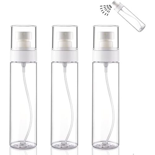 Cosywell Fine Mist Spray Bottles TSA Approved 3.4oz/100ml 3 Pack Leak Proof Travel Size Bottles Refillable Plastic Hair Spray Bottle for Perfume Skincare Toners Water Cosmetics (3Clear)