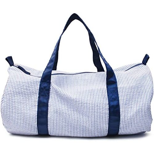Kids Travel Overnight Bag Seersucker Carry On Lightweight Weekender Duffel Bag for Boys and Girls (Navy)